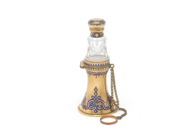 A Victorian silver-gilt combined scent bottle and posy holder