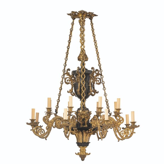A WILLIAM IV GILT AND PATINATED-BRONZE SIXTEEN-LIGHT CHANDELIER