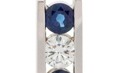 A White Gold, Diamond and Sapphire Slide Pendant