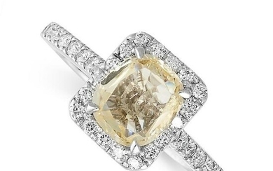A YELLOW SAPPHIRE AND DIAMOND RING Cushion-shaped