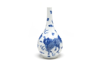 A blue and white porcelain bottle vase painted with Qi-lin