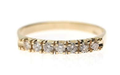 A diamond ring set with seven brilliant-cut diamonds, mounted in 14k gold. Size 54.