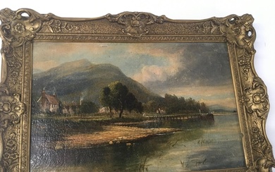 A framed oil painting on canvas British 19th century landsca...