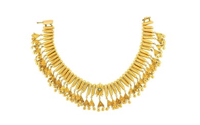A fringe necklace and earring suite
