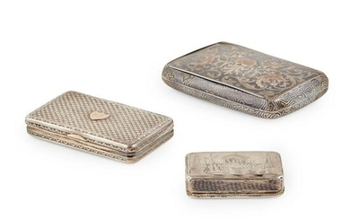 A group of two Russian silver snuff boxes and another