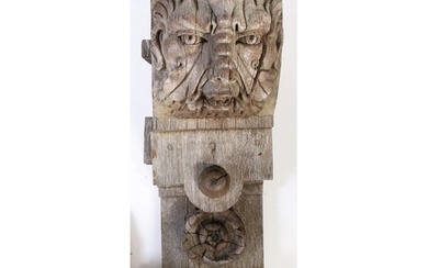 A large 19th century oak corbel, in the 16th century manner ...