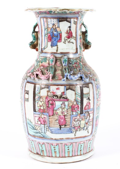 A late 19th/early 20th century Chinese famille rose baluster vase with flared rim