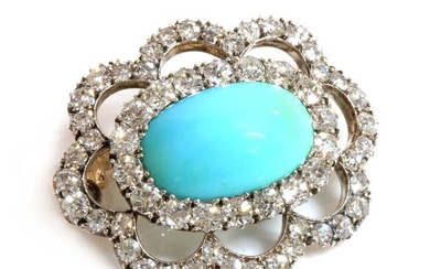 A late Victorian turquoise and diamond brooch/pendant, c.1890