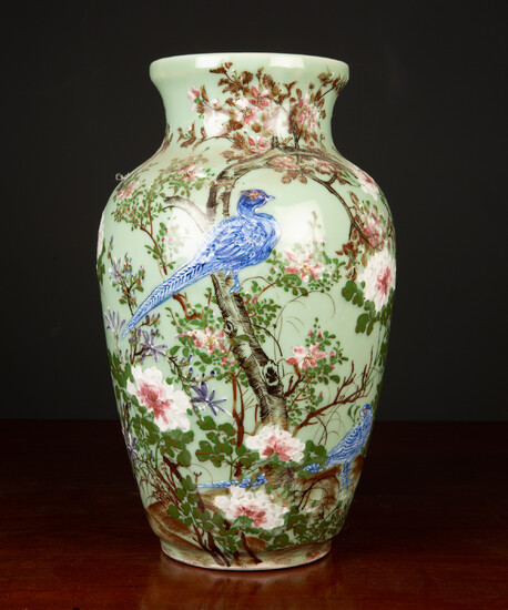 A modern Celedon glazed large baluster vase