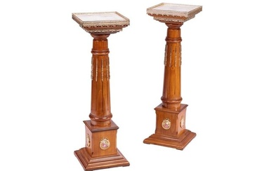 A pair of 20th century marble effect gallery-topped Louis XVI style pedestals, gilt metal mounts thr