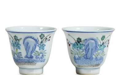 A pair of Chinese doucai-decorated porcelain wine cups