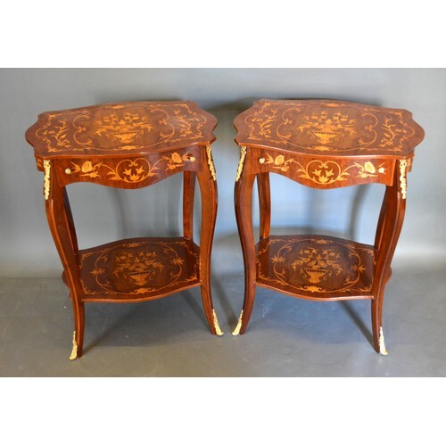 A pair of French style gilt metal mounted two tier occasiona...