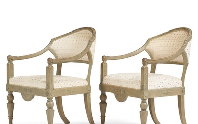 A pair of Late gustavian armchairs.