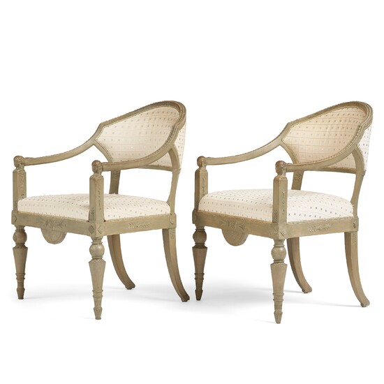 A pair of Late gustavian armchairs.