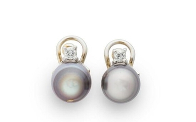 A pair of Tahitian South Sea pearl, diamond and