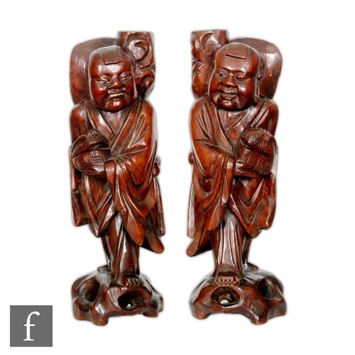 A pair of early 20th Century Japanese rootwood figural incen...