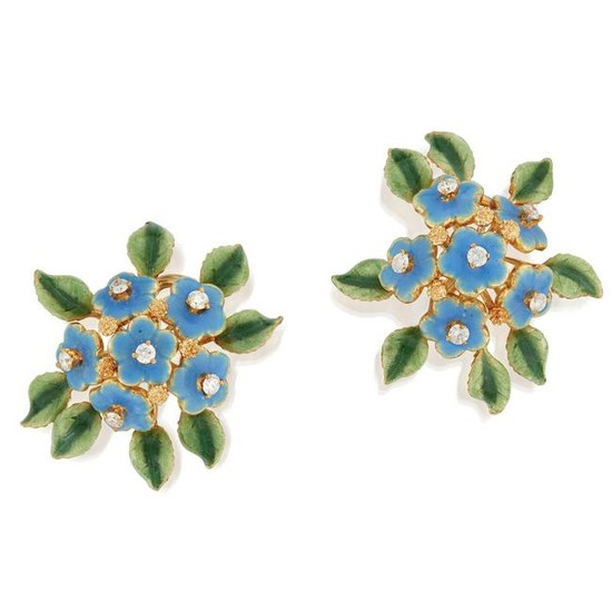A pair of enamel and diamond earrings, Tiffany & Co.