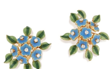 A pair of enamel and diamond earrings, Tiffany &...