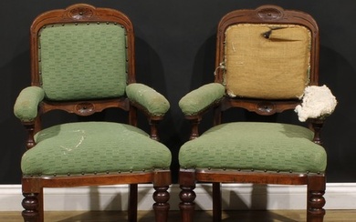 A pair of late Victorian walnut club elbow chairs, by James ...