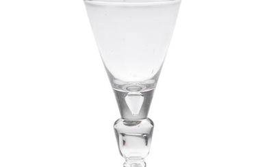 A rare cylinder-knopped baluster wine glass, circa 1710-20