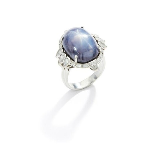 A star sapphire and diamond ring, 1940s