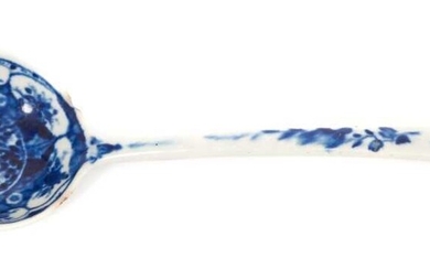 A very rare Worcester blue and white sauce ladle, in the Kangxi Lotus pattern, circa 1770. Worcester blue and white sauce ladles are extremely rare. See Branyan, French and Sandon, Worcester Blue a...