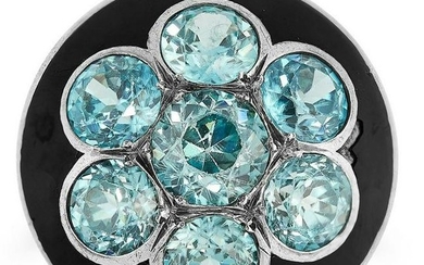 AN ANTIQUE BLUE ZIRCON AND ENAMEL RING, 19TH CENTURY