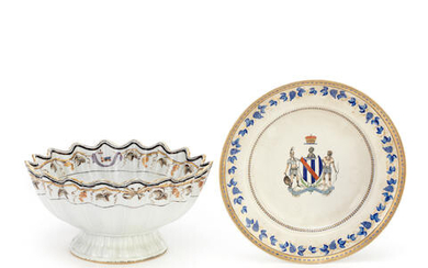 AN ARMORIAL FLUTED BOWL AND AN ARMORIAL DISH