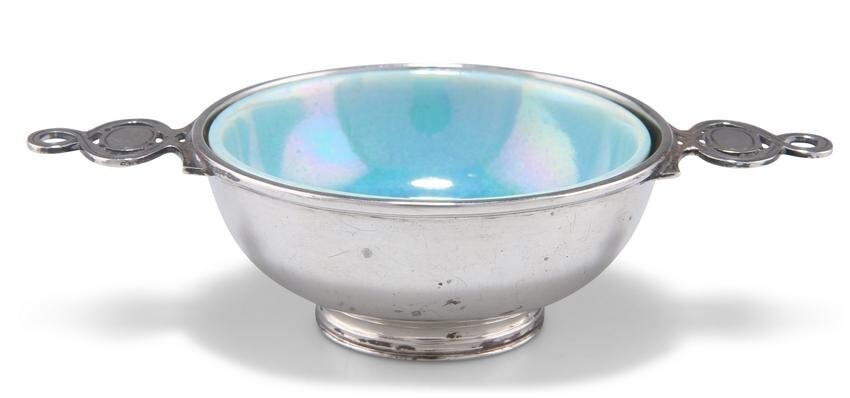 AN ARTS AND CRAFTS SILVER AND RUSKIN POTTERY BOWL, by