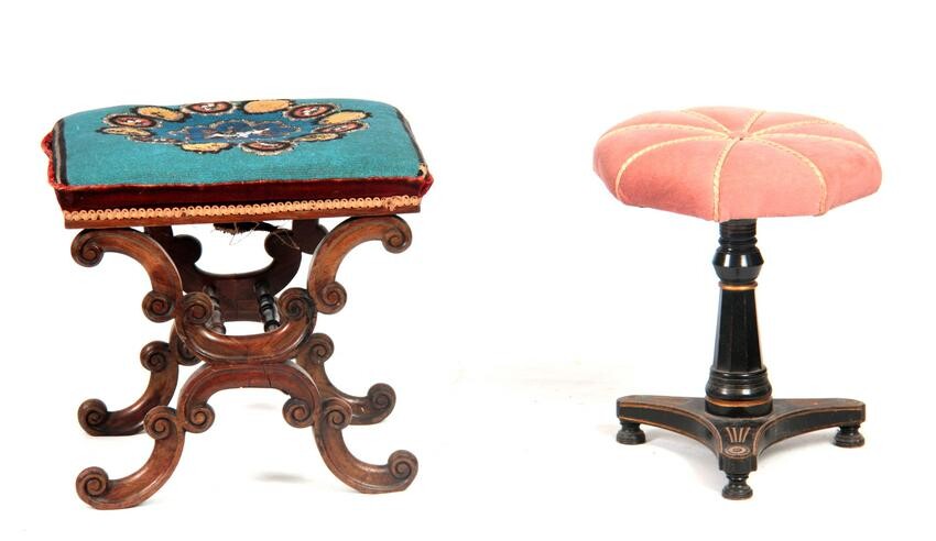AN EARLY VICTORIAN MAHOGANY DRESSING STOOL with up