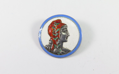 AN ENAMEL AND SILVER 'FRANCE'S DAY' BROOCH