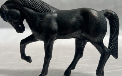 ANTIQUE CAST METAL HORSE FIGURINE STANDING HORSE SMALL METAL STATUE EQUESTRIAN