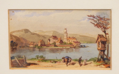 ATTRIBUTED TO JAMES DUFFIELD HARDING (1798-1863) WASSERBURG, FIGURES BY A LAKE IN A MOUNTAINOUS