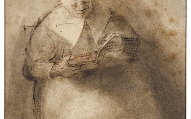 Abraham van Dijck (Amsterdam 1635/1636-1680 Dordrecht), An old woman reading (recto), Figure studies (verso)