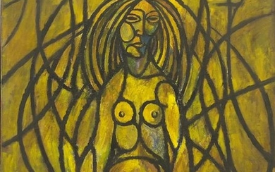 Abstract composition, surreal nude figure, oil on