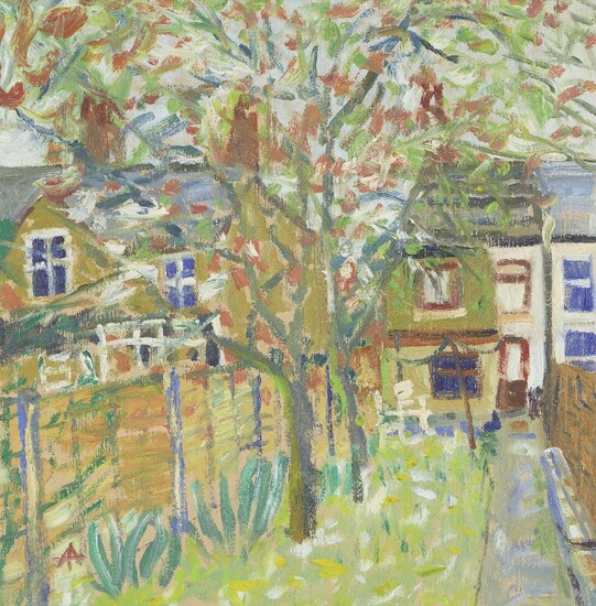 Adrian Thomas, British active 1993 - Apple Blossom, 1993; oil on board, signed, titled and dated on the reverse 'Adrian Thomas Apple Blossom 1993', 56 x 55 cm (ARR)