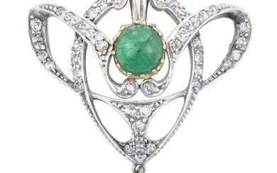 An Emerald and Diamond Pendant of openwork scroll form, set...
