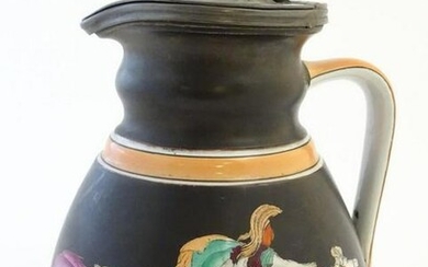 An English 19thC lidded jug, decorated with classical