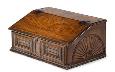 An English Carved Oak Slope-Lid Table Box