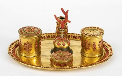 An Italian coral and gilt copper inkwell - Italy