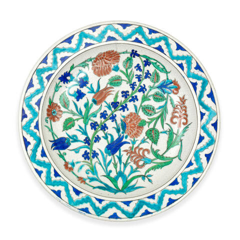 An Iznik style pottery dish by Théodore Deck, Paris, 19th Century