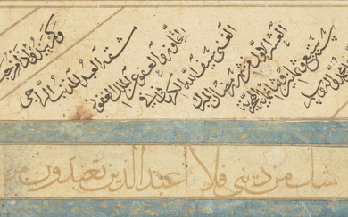 An Ottoman calligraphic panel, Turkey, Arabic manuscript on paper, with...