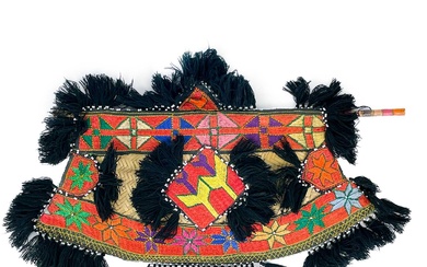 An Uzbek embroidered palm leaf fan, early 20th century.