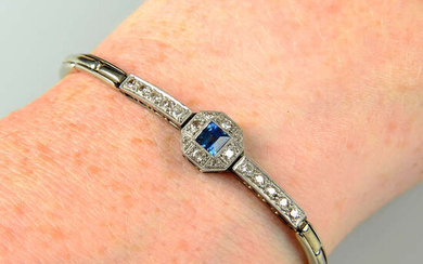 An early 20th century 15ct gold sapphire and circular-cut diamond bracelet, with later 9ct gold strap.