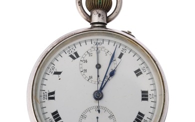 An early 20th century silver-cased open-face keyless chronog...