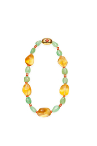 An emerald, citrine and coral bead necklace