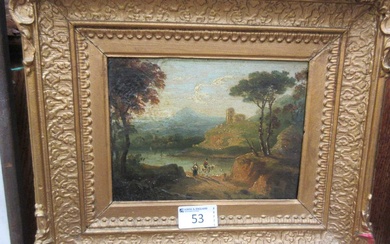 An ornate gilt framed oil on board of castle scene...