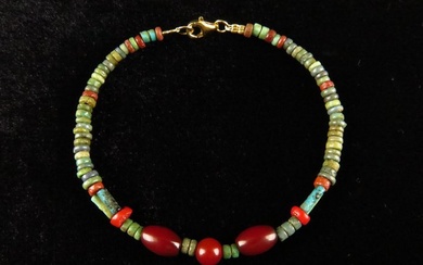 Ancient Egyptian Bracelet made of Faience, Carnelian and Glass Mummy beads - 19 cm (No Reserve Price)
