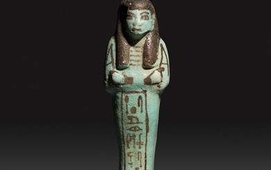 Ancient Egyptian Faience New Kingdom, Shabti for Pahemnetjer, royal court family of Ramesses II - 14,2 cm H. Very fine.