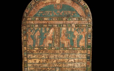 Ancient Egyptian Wood Round-Top Stele for Padiminty, Saite period, 26th Dynasty, 664 - 525 B.C. 39.5 cm H. Perfect